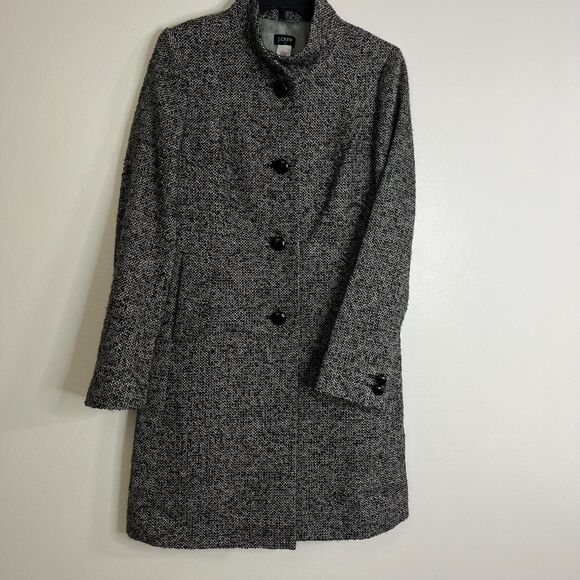 J. Crew Long Coat Blazer Gray Black Wool Blend 4 Button Front Jacket Sz 6 - Picture 1 of 9
